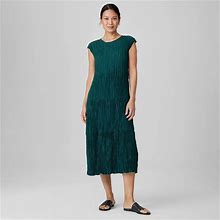 Eileen Fisher | Women's Crushed Silk Jewel Neck Tiered Dress | Blue | Size: Extra Large Regular