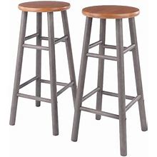 Winsome Huxton 2-Piece 29"H Solid Wood Bar Stool Set In Gray/Teak