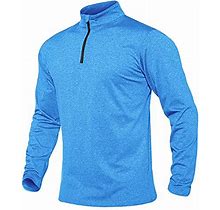 Running Shirts For Men Quarter Zip Pullover Golf Shirts Fleece Tops Athletic Shirts Workout Tops Yoga Tops Quarter Zip Sweatshirt Sky Blue