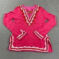 Tory Burch Top Womens Extra Small Pink Embroidered Terry Cloth Tunic