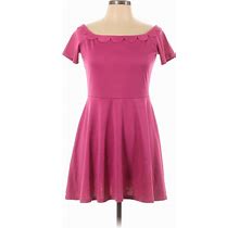 Venus Casual Dress - A-Line Boatneck Short Sleeves: Pink Print Dresses - Women's Size Medium