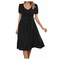 Bonixoom Casual Summer Dresses For Women Dresses For Women In Clothing Flowing Fit & Flare Dress Black S