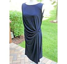 Maggy London Navy Blue Dress Stretchy Wrap Fully Lined Poly/Spandex