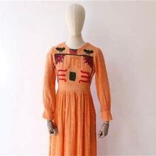 Golden Orange Embroidered Gauze Cotton Dress