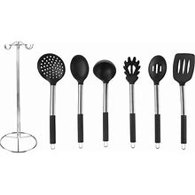 7-Piece Kitchen Utensil Set Stainless-Steel And Silicone Cooking Tools With Organizing Stand Nonstick And Heat Resistant