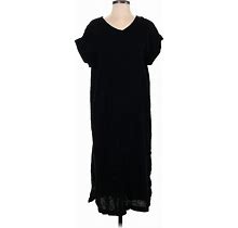 Eileen Fisher Casual Dress - Shift V Neck Short Sleeves: Black Print Dresses - Women's Size Small