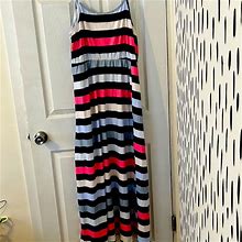 Shein Dresses | New Striped Split Thigh Maxi Dress. Size 2X. | Color: Blue/Pink | Size: 2X