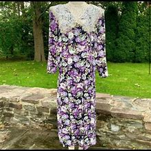 Vintage Dresses | Vintage Cottagecore Lace Trimmed Drop Waist Floral Prairie Dress | Color: Purple/White | Size: 12