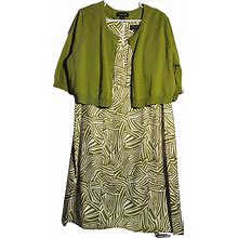 Perceptions Woman Dress And Sweater Size 20W Avocado Green & White Empire Waist