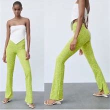 Zara Pants & Jumpsuits | Zara Long Flare Pants | Color: Green/Yellow | Size: Xs