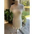 Privy Lace Knit Dress Short Sleeves Ivory White Ruffled Hem Medium