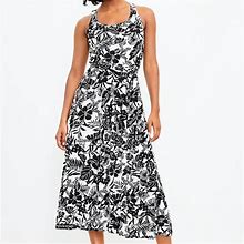 Loft Dresses | Loft | Palm Tie Waist Midi Dress Size Medium | Color: Black/White | Size: M