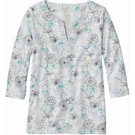 Women's Pima Cotton Tunic, Three-Quarter-Sleeve Splitneck Print Sea Salt Open Floral 2X | L.L.Bean