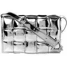 Bottega Veneta Silver Padded Cassette Metallic Lambskin Crossbody Bag