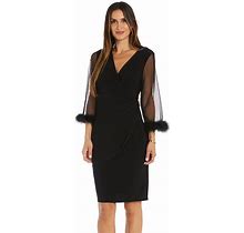 Women's R&M Richards Illusion Sleeve Faux Wrap Dress, Size: 6, Black