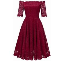 Elegant Lace Long Midi Party Dress Women Slash Neck Summer Fashion Red Blue Lady Casual Evening Prom A Line Holiday Dress-1-L