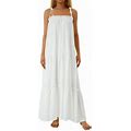 Wybzd Women Summer Flowy Ruffle Tiered Dress Adjustable Spaghetti Strap Sleeveless Cami Beach Long Dresses White XL