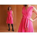 Vintage 60S Hot Pink Pleated Dress With Gold Tassels/ 1960S Sleeveless Fit And Flare Mini Dress/ Size Medium