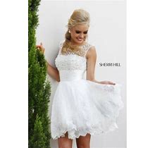 Sherri Hill Cocktail Dress 4302 White Pearl Beaded Top High Neck Prom