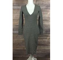 Express Womens V Neck Knit Sheath Dress Xs Black White Striped Stretch