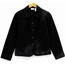 Vintage Chicos Women's Casual Embellished Solid Black Jacket Blazer