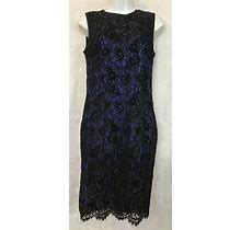 Escada Dress Black And Blue Embroidered Floral Lace Sleeveless Nwt $1585 Size 6