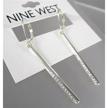New NINE WEST Silver Tone Drop Dangling Clear Rhinestones Post Earrings 55Y