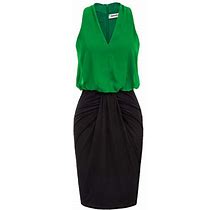 JASAMBAC Womens Retro Sleeveless Ruched V Neck Wrap Party Pencil Dress Green Size 2XL