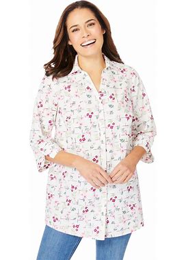 Plus Size Women's Perfect Three-Quarter Sleeve Back Pleat Shirt By Woman Within In Bright Rose Gridded Floral (Size 5X)