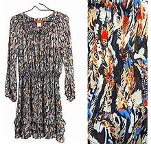 Scully Multicolor Abstract Print Chiffon Blouson Dress Long Sleeve