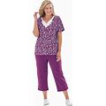 Plus Size Women's 2-Piece Tunic And Capri Set By Woman Within In Plum Purple Ditsy (Size 5X)