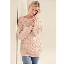 Women's Boatneck Cable Knit Sweater - Peach, Size S By Venus