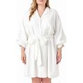 Endless Rose Women's Blouson Sleeve Belted Shirt Dress - White - Size 22