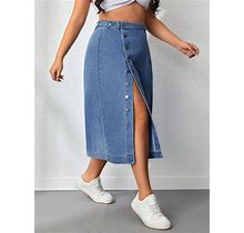 Ladies' Simple Buttoned Plus Size Denim Skirt,4XL