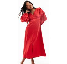 Closet London Petite Balloon Sleeve Midaxi Dress In Red - Red (Size: 6)