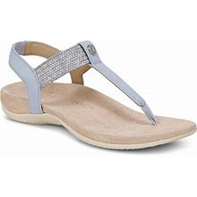 Vionic Slip-On Leather T-Strap Sandals - Brea, Size 10 Wide, Skyway Blue