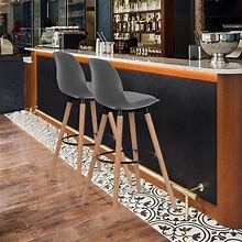 29" PU Leather Upholstered Barstool With Back & Wood Legs, Set Of 4 - Set Of 4