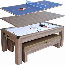 Driftwood 7-Ft Air Hockey Table Combo Set With Benches
