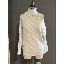Venus Womens Cable Knit Sweater Size M White Cut-Out Mock Neck