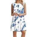 Lovskoo Womens Summer Dresses Tank Dress Trendy Sleeveless Vest Round Neck Printed Dress Blue