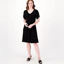 Susan Graver Every Day Petite Liquid Knit A-Line Dress, Size Petite 5X, Black