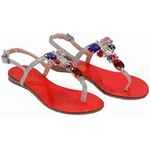 Ventutto Rio Red Silver Crystal Cluster T-Strap Sandal-7 For Womens