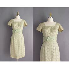 Vintage 1950S Dress | Sage Green Wiggle Dress | Small |