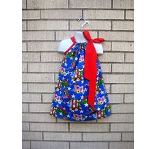 America The Beautiful Dress Pillowcase Dress, 4th Of July, Red White And Blue Dress, 3M- 7 Years