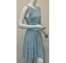 $3000 Chanel Knit Dress Pleated Light Blue Cashmere Linen Fit Flare Cc