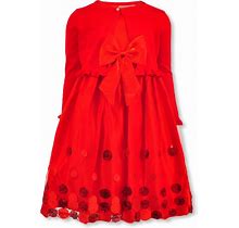 Pink Butterfly Girls' Special Occasion Polka Dot Sequin Dress - Red, 6