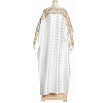 Genema Women Dubai Kaftan Sequins Floral Embroidery African Striped Maxi Long Dress
