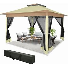 SANOPY 12' X 12' Pop Up Gazebo Tent, Rainproof UV Resistant Double Eaves Gazebo With Removable Mosquito Net Sidewalls, Carry Bag, Gazebo Canopy For Camping, Garden, Lawn