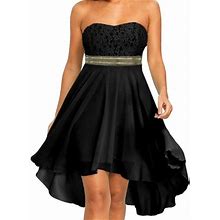 Iopqo Women's Casual Dress Maxi Dress For Women Women Party Full Dress Off Shoulder Waist Chiffon Bandeau Irregular Dress Black L