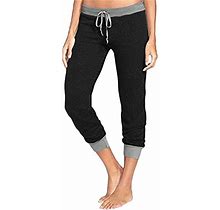 Bwogeeya Womens Capri Yoga Pants Lightweight Sweatpants Lounge Loose Fit Drawstring Waist Jogger Pants Black